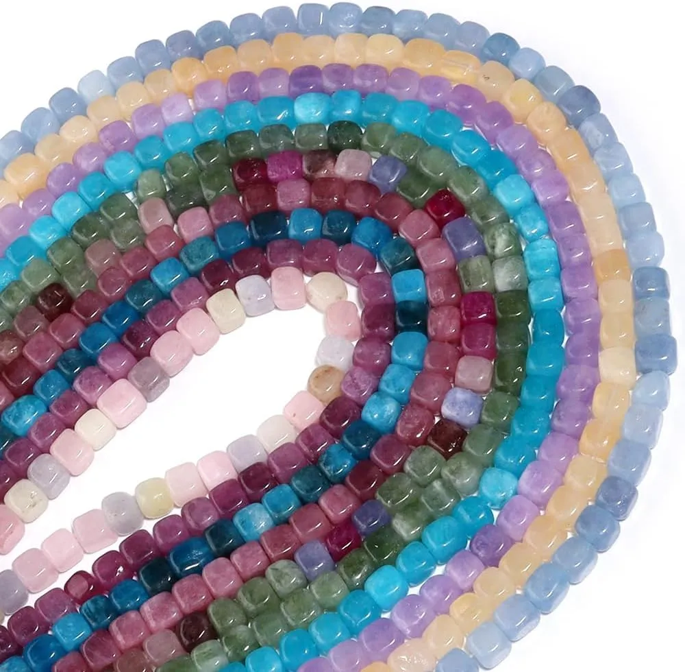 1 Piece 8x8mm Natural Stone Block Bead DIY Handmade Bracelet Necklace Woven Jewelry Accessories Mixed Color Block Natural Stone Scattered Beads