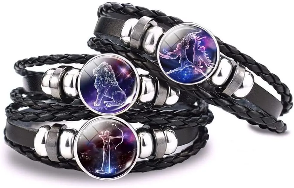 12 Zodiac Constellation Necklace Bracelet Time Gemstone Horoscope Astrology Moon Crescent Necklace for Women Men Birthday Gift Jewelry