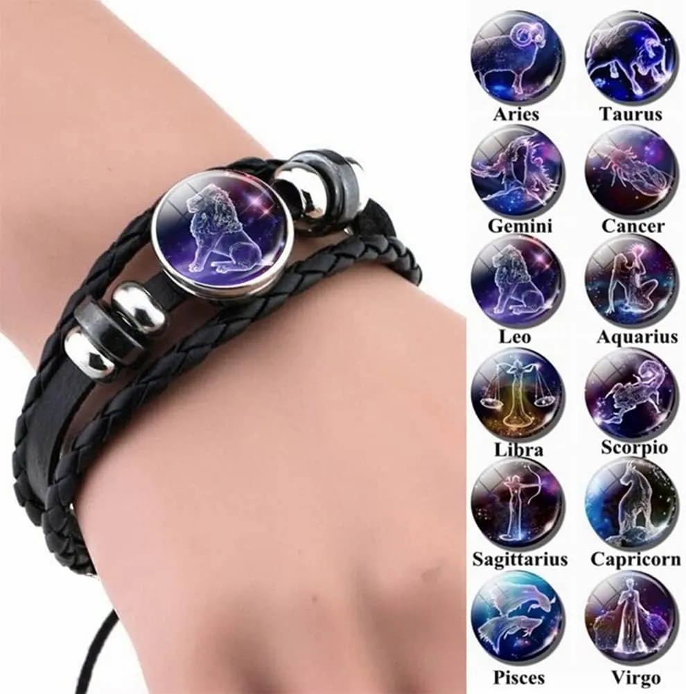 12 Zodiac Constellation Necklace Bracelet Time Gemstone Horoscope Astrology Moon Crescent Necklace for Women Men Birthday Gift Jewelry