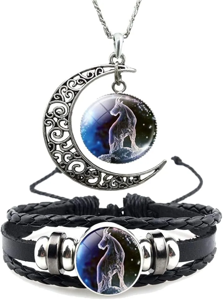 12 Zodiac Constellation Necklace Bracelet Time Gemstone Horoscope Astrology Moon Crescent Necklace for Women Men Birthday Gift Jewelry