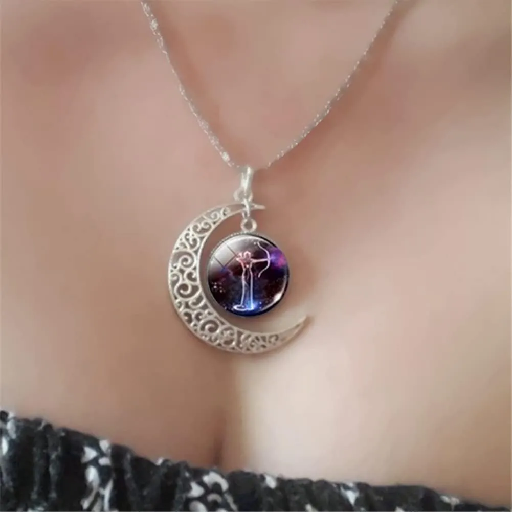 12 Zodiac Constellation Necklace Bracelet Time Gemstone Horoscope Astrology Moon Crescent Necklace for Women Men Birthday Gift Jewelry