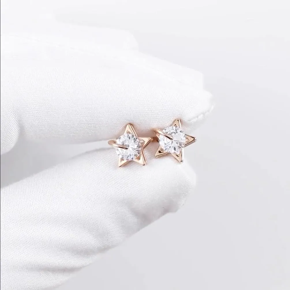 14k Gold Star Diamond (1.00ct) Stud Earring, Diamond Solitaire Starry Ear Stud, Elegant Party Jewelry Gift for Her.