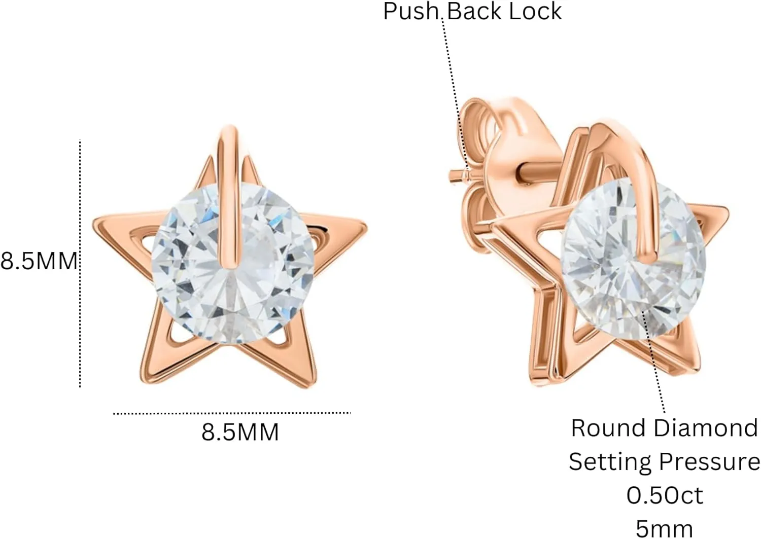 14k Gold Star Diamond (1.00ct) Stud Earring, Diamond Solitaire Starry Ear Stud, Elegant Party Jewelry Gift for Her.