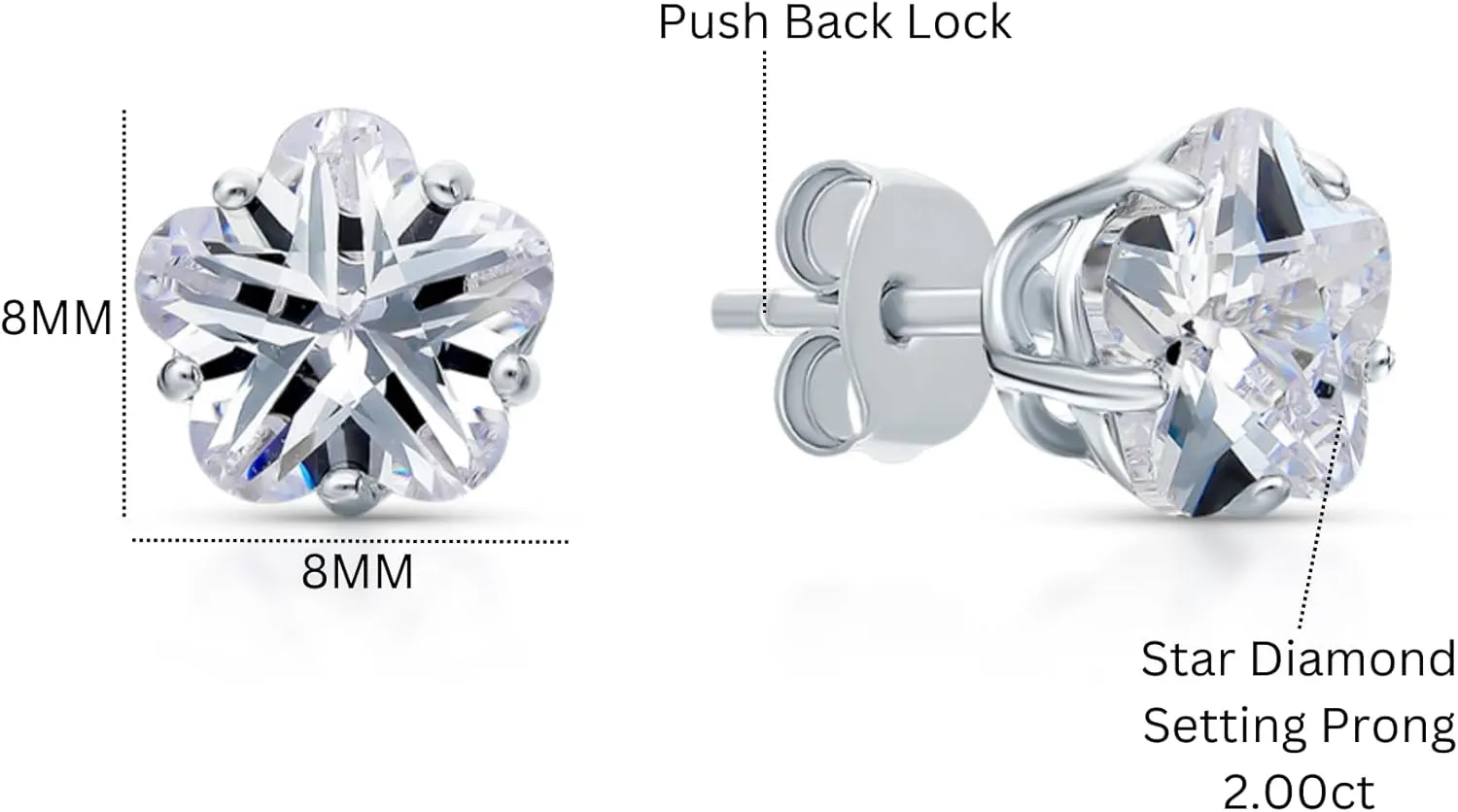 14K Gold Star Shaped Diamond Stud Earring, Five-Prong Star Diamond Solitaire, Starry Ear Stud, Fashion Party Jewelry for Women.