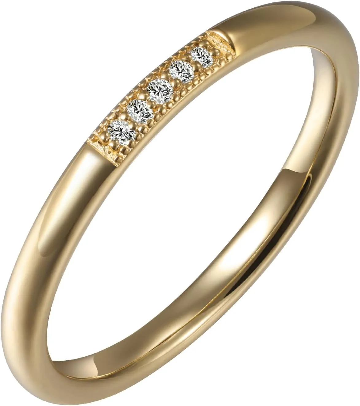14K Real Gold Coverd S925 Sterling Silver Ring for Women Moissanite Thin Gold Ring Cute Dainty Stackable Stacking Midi Thumb Pinky Finger Ring Band Non Tarnish Gift for Wife Mom Size 7