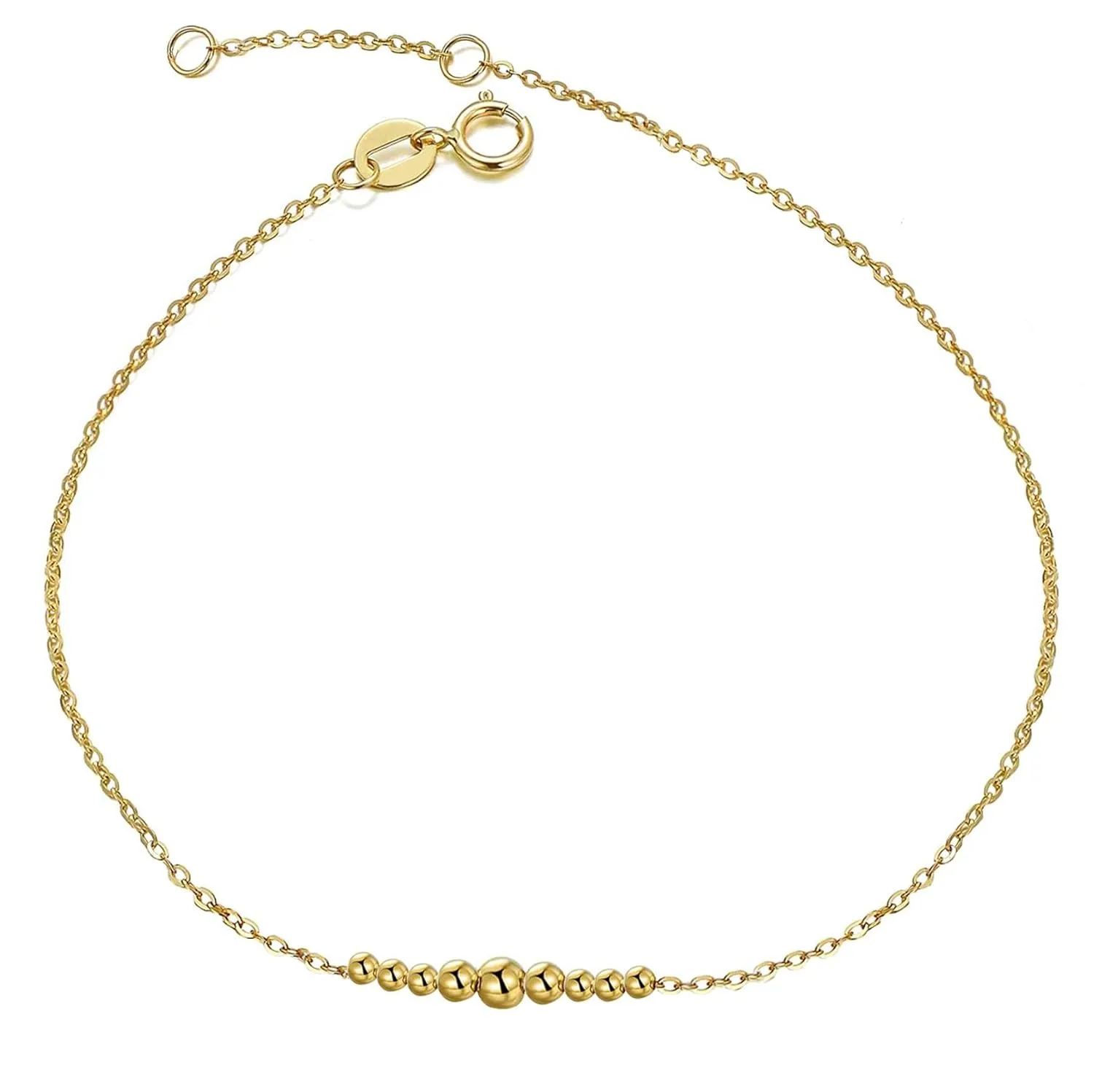 14k Solid Gold 9 Ball Anklet, Simple Dainty Shining Ball Anklet Station 14k Gold Sphere Balls Anklet Yellow Rose and White Gold Options Great Gift for Her