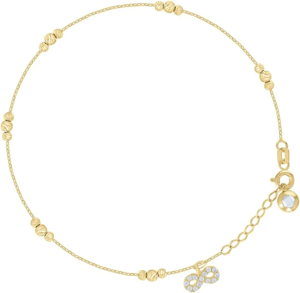 14k Yellow Gold Cubic-Zirconia Infinity Charm Beaded Anklet For Women Bracelet For Women Size 8 Inches, ND-SLV-115548