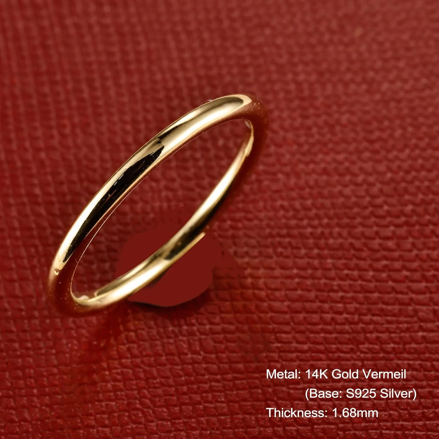 1.6mm Thick 14K Gold Vermeil Rings for Women, Thin Gold Ring Cute Dainty Stackable Stacking Midi Thumb Pinky Band Non Tarnish, Gift for Wife Mom Grandma, Size 5 to 10