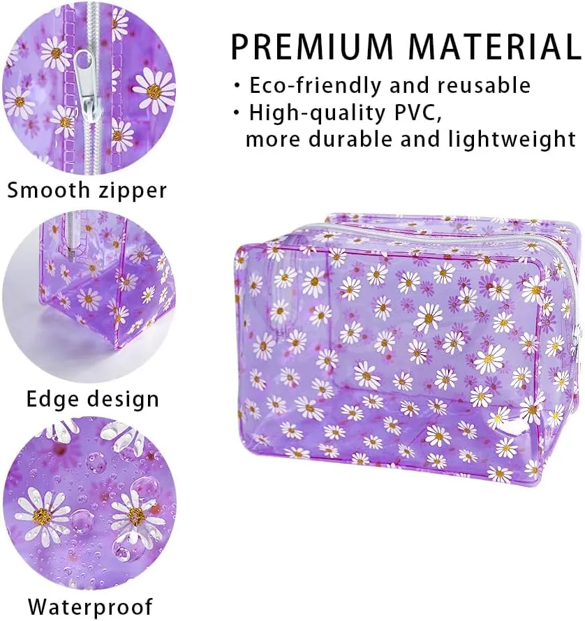 1PCS Portable Waterproof Daisy Makeup Bag Sets for Travel,Colorful Makeup Bag with Zipper for Purse Brush Bag Pen Pouch (1PCS Purple)
