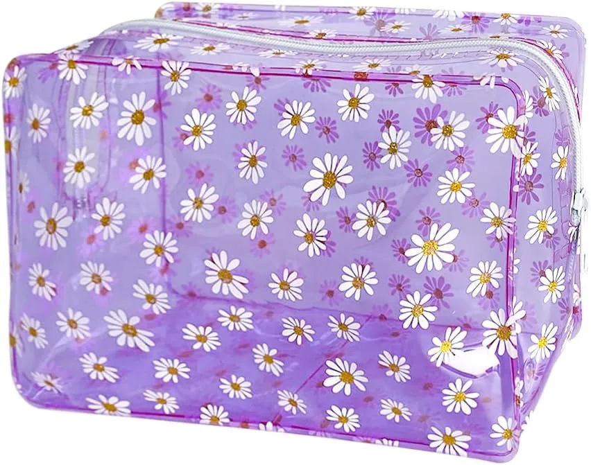 1PCS Portable Waterproof Daisy Makeup Bag Sets for Travel,Colorful Makeup Bag with Zipper for Purse Brush Bag Pen Pouch (1PCS Purple)
