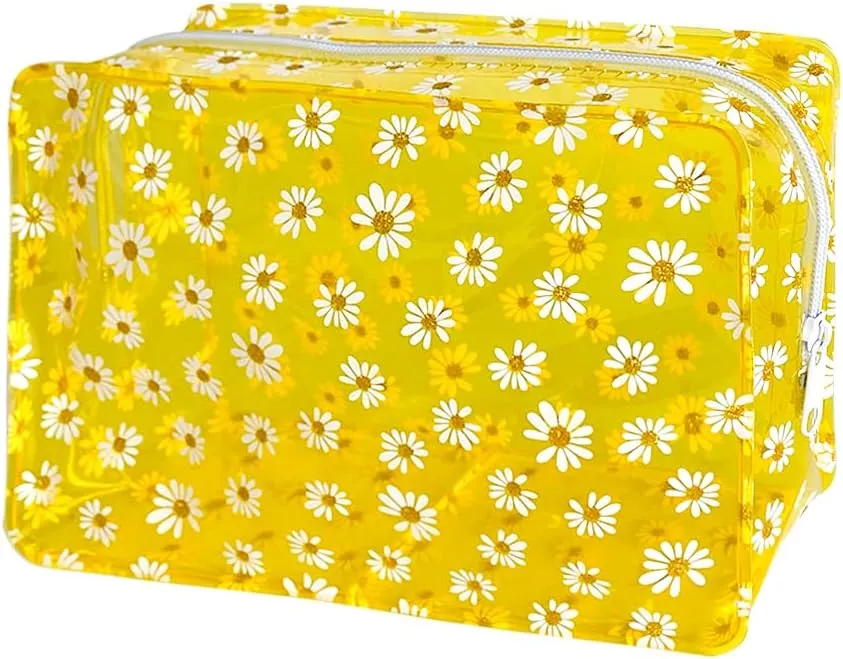 1PCS Portable Waterproof Daisy Makeup Bag Sets for Travel,Colorful Makeup Bag with Zipper for Purse Brush Bag Pen Pouch (1pcs - yellow)