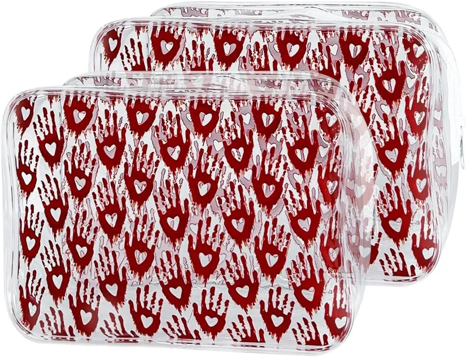 2 pack Palm pattern clear toiletry bag waterproof clear makeup bag organizer TSA approved cosmetic transparent bag Cosmetic Bag with Zipper (B078-1695-4)