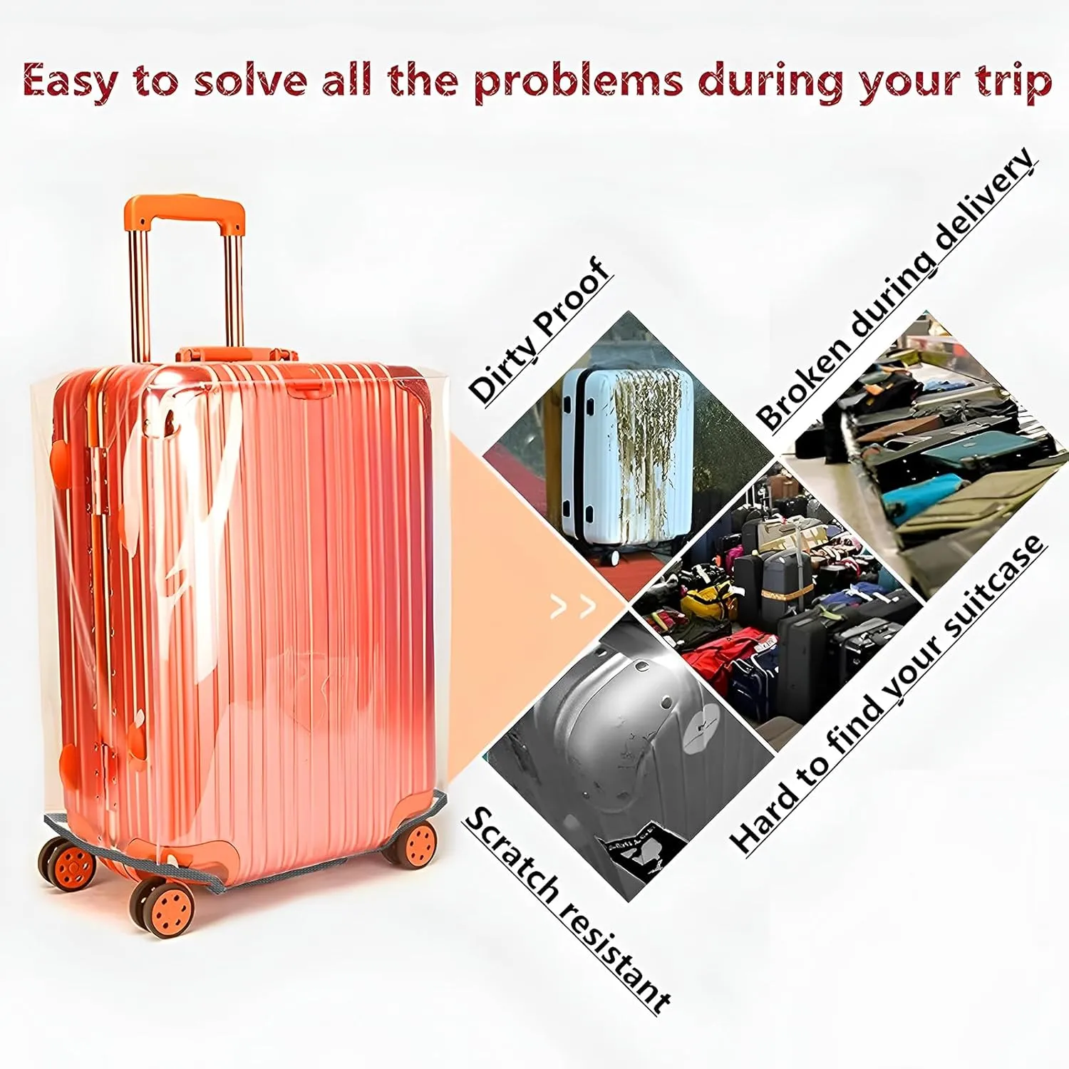 20 Inch Full Transparent Luggage Protector Cover Waterproof PVC Thicken Full Clear Suitcase Protector Cover Travel Case Suitable for 19"-20" Full Clear