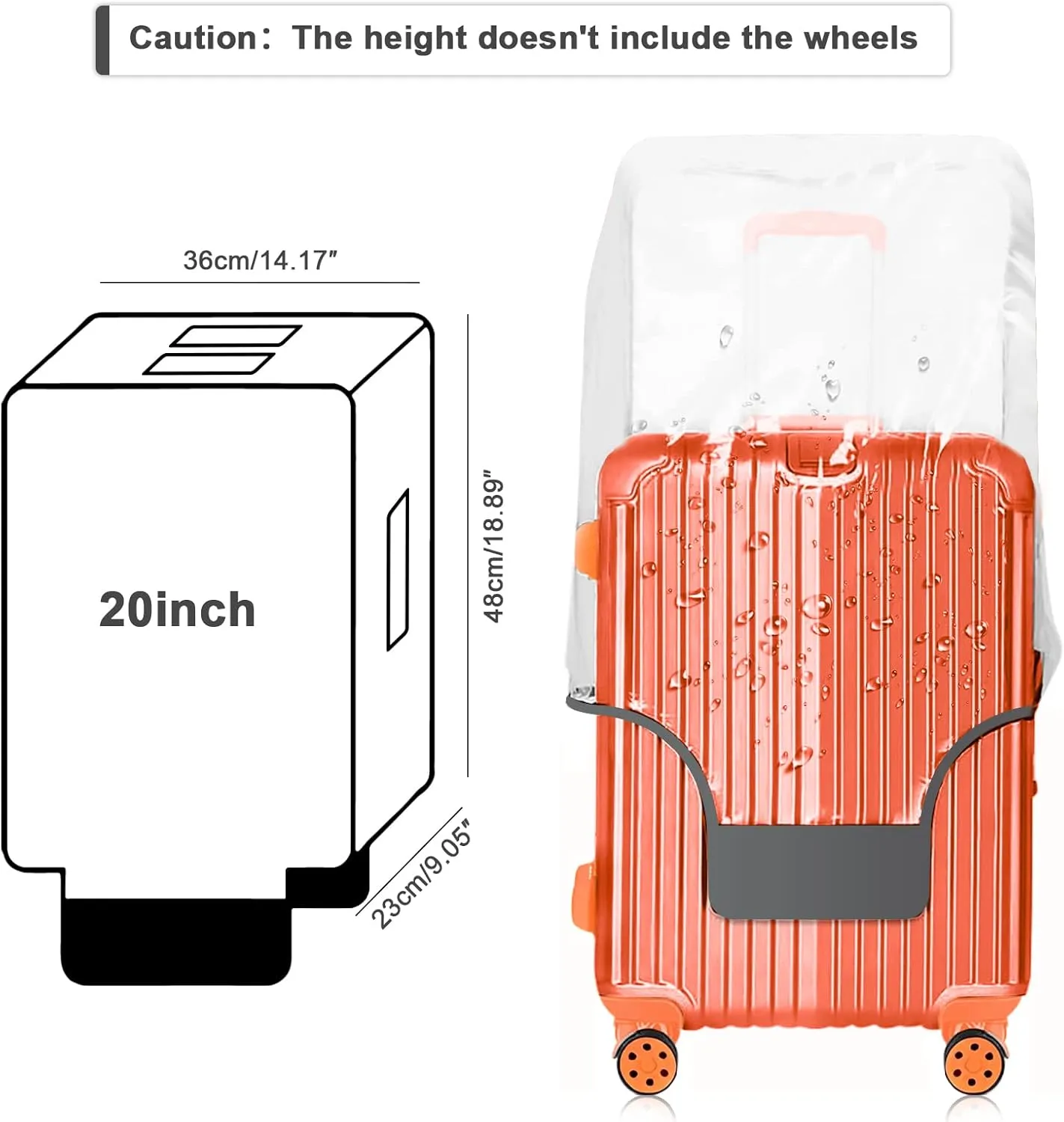 20 Inch Full Transparent Luggage Protector Cover Waterproof PVC Thicken Full Clear Suitcase Protector Cover Travel Case Suitable for 19"-20" Full Clear