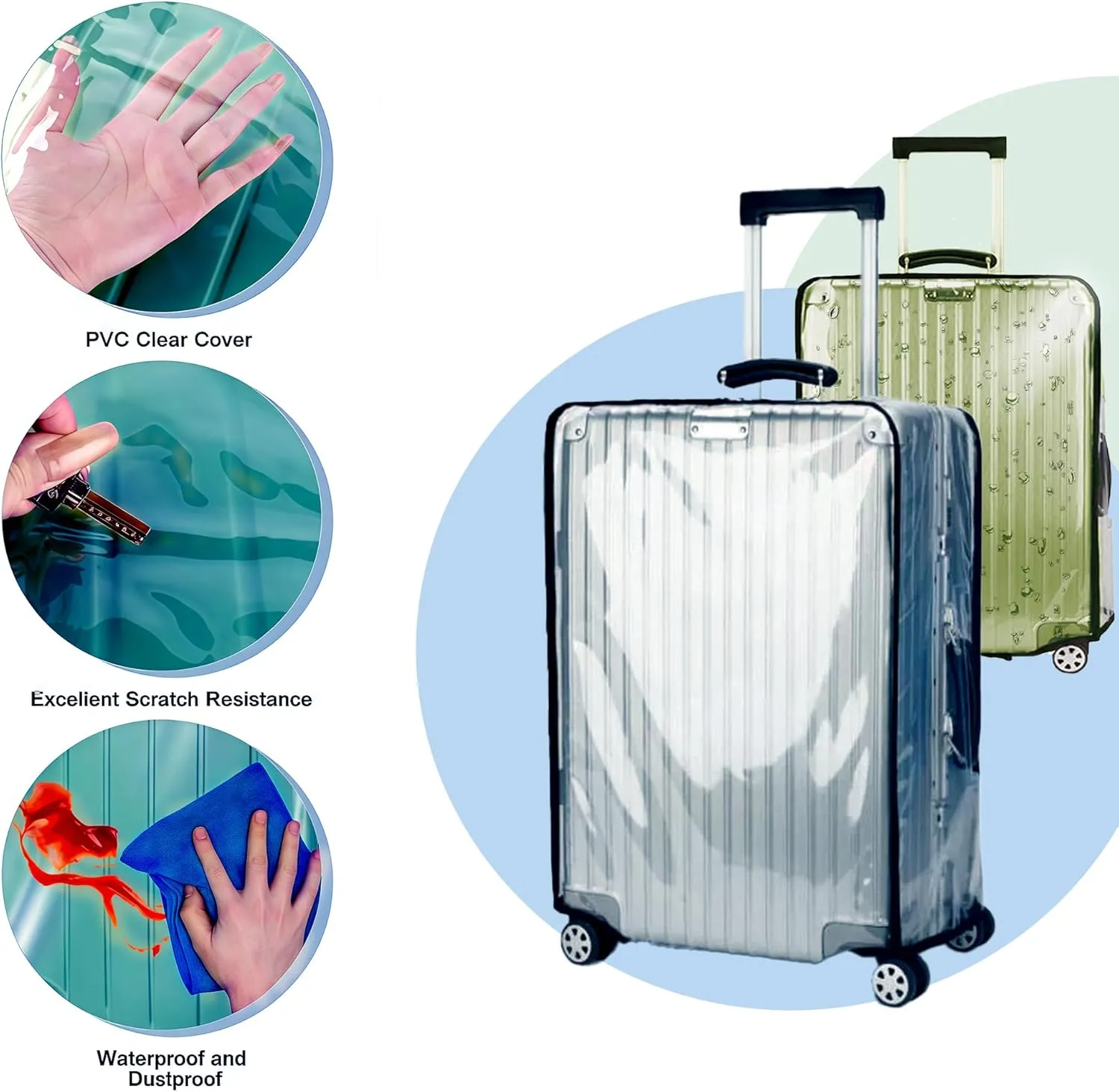 20 Inch Full Transparent Luggage Protector Cover Waterproof PVC Thicken Full Clear Suitcase Protector Cover Travel Case Suitable for 19"-20"