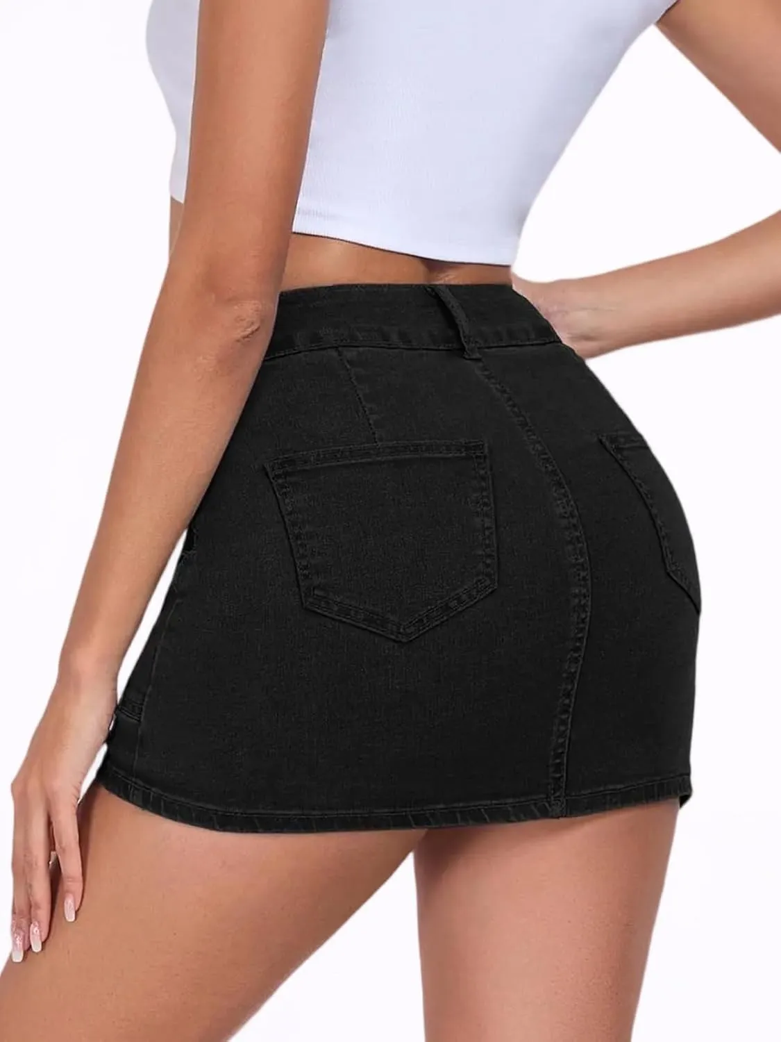 2025 Women's Stretchy Denim Skirt High Waisted Cargo Skirt Y2k Casual Mini Skirt Cute Jean Skirt with Pockets