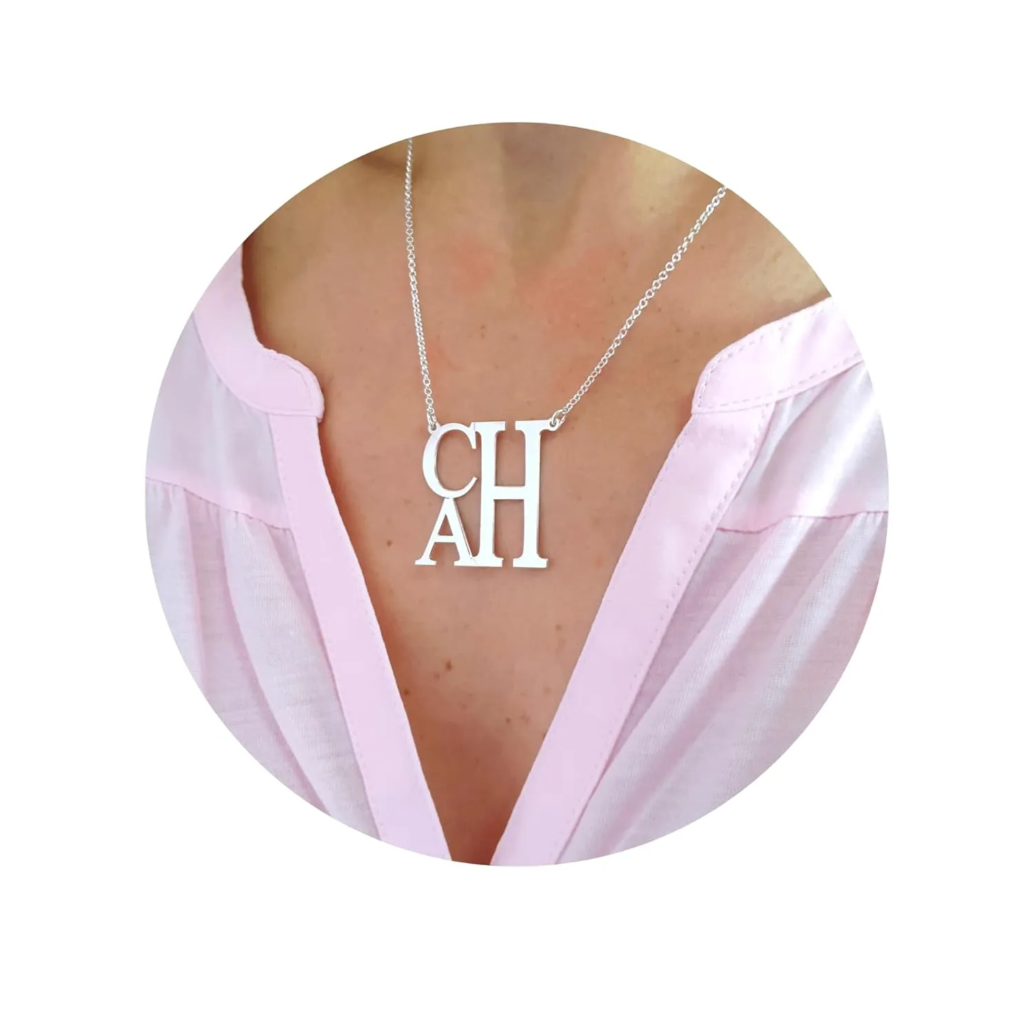 3 Initials Block Monogram Necklace, Sterling Silver, Personalized Jewelry Gifts, Christmas gift