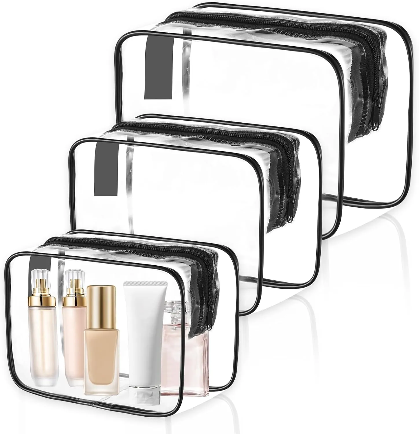 3 Pack Clear Travel Toiletry Bag for Women - Transparent With Zipper for Airline Travel, Bathroom and Organizing