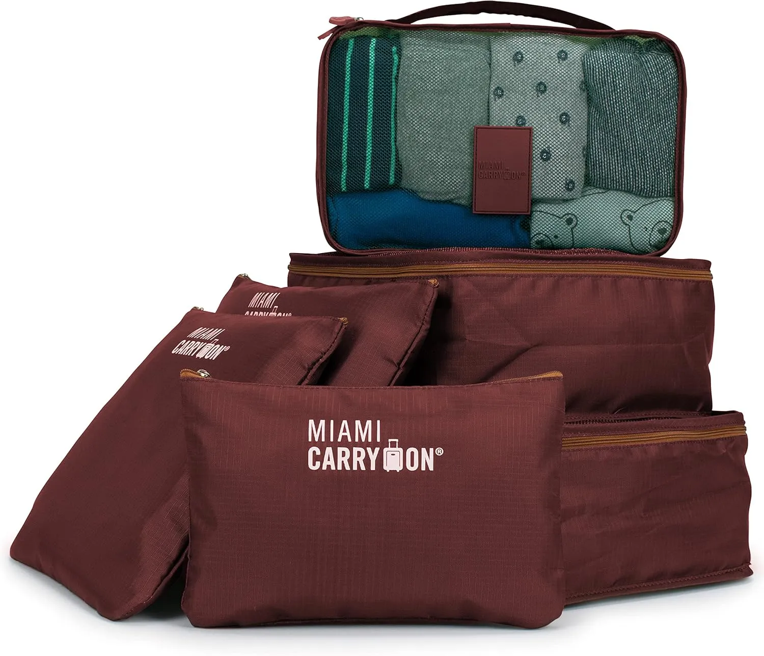 6-Piece Packing Cubes for Luggage Organization (Burgundy Tan)
