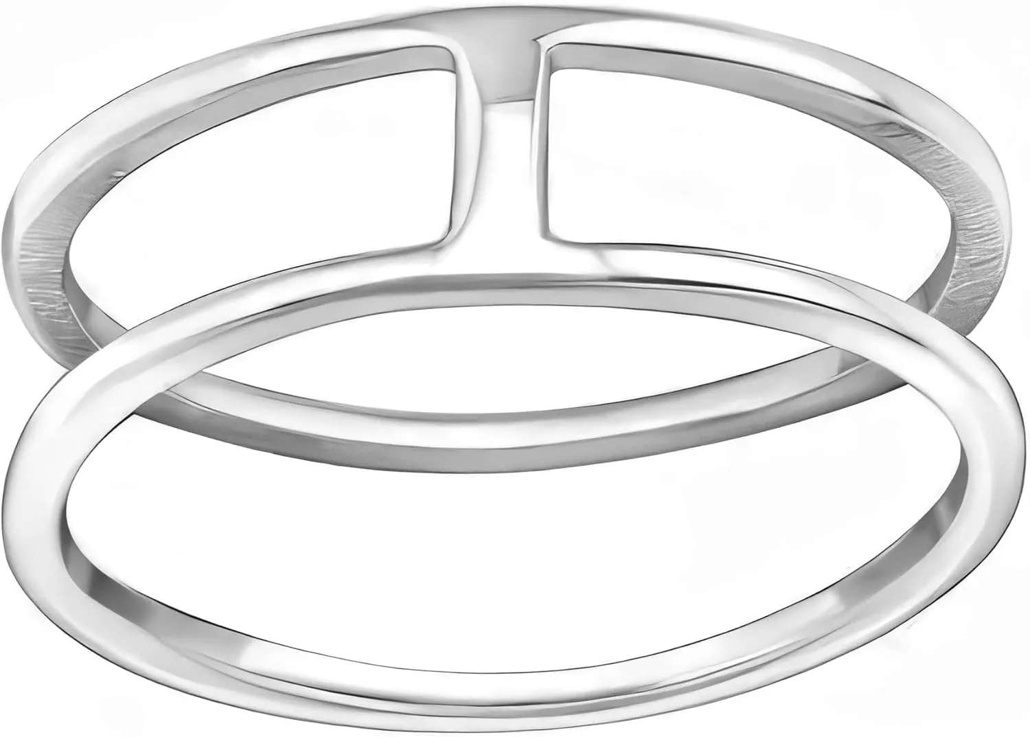 925 Sterling Silver Double Band Midi Ring, Open Minimalist Stackable Adjustable Knuckle Jewelry