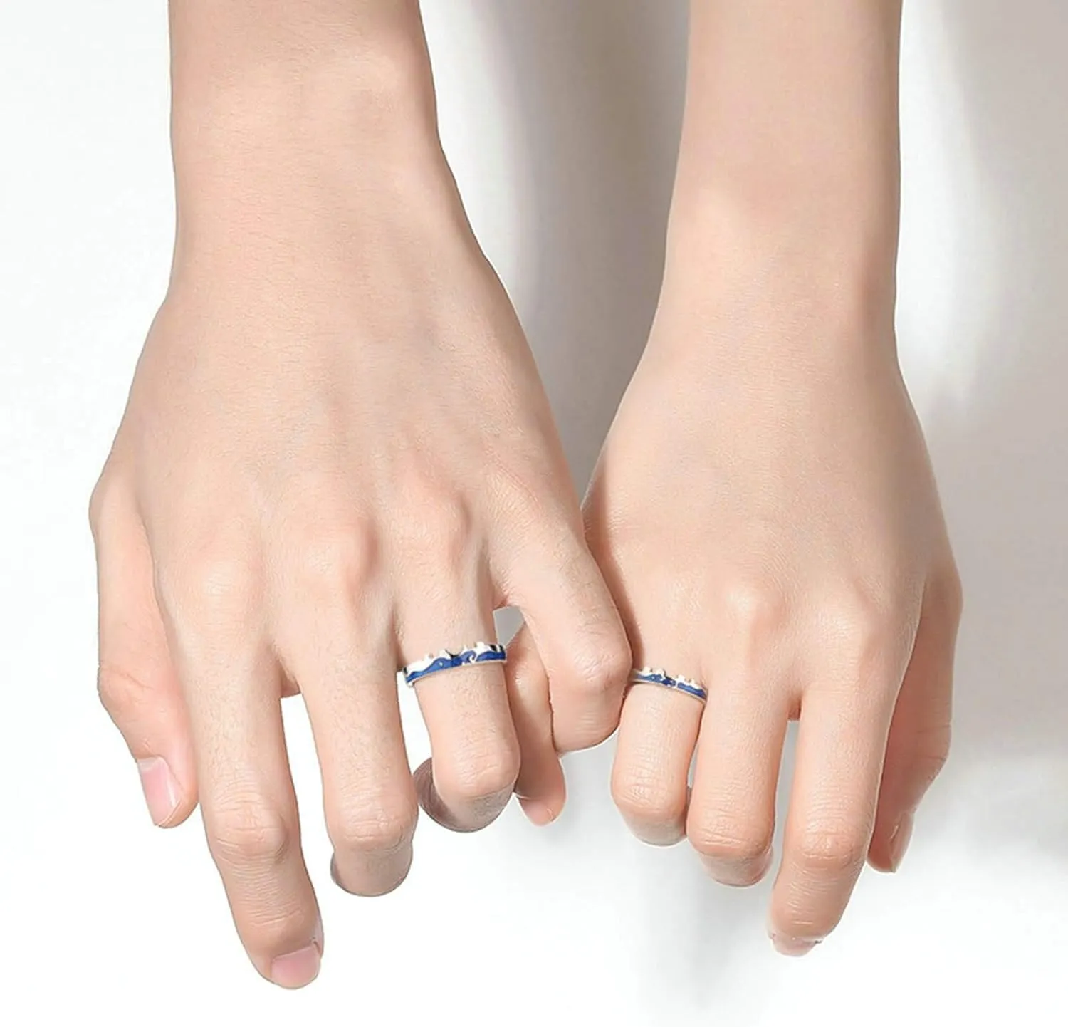 925 Sterling Silver Open Rings Silver Blue Enamel Starry Puzzle Wedding Bands His and Hers Matching Engagement Rings Set