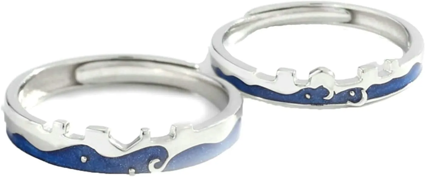 925 Sterling Silver Open Rings Silver Blue Enamel Starry Puzzle Wedding Bands His and Hers Matching Engagement Rings Set