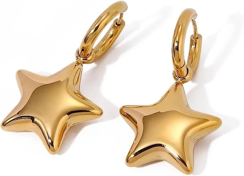925 Sterling Silver Star Earrings, Minimalist Statement Smooth Stereo Pentagram Earrings Creative Exclusive Personalized Jewelry, Star Hoop Earrings, Star Earrings Studs, Star Hoops