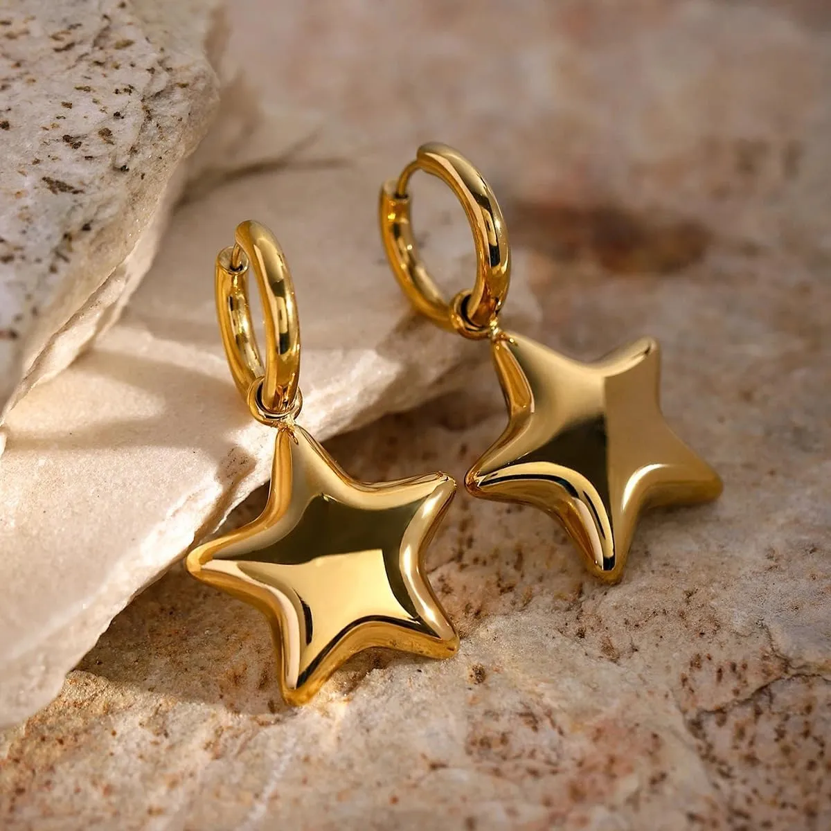 925 Sterling Silver Star Earrings, Minimalist Statement Smooth Stereo Pentagram Earrings Creative Exclusive Personalized Jewelry, Star Hoop Earrings, Star Earrings Studs, Star Hoops