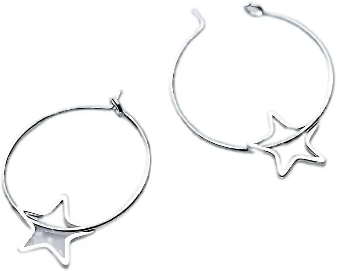 925 Sterling Silver Star Hoop Earrings For Women, Minimalist Hollow Star Hoop Earrings, Star Stud Earrings, Star Earrings Gold, Star Earrings Studs, Silver Star Earrings