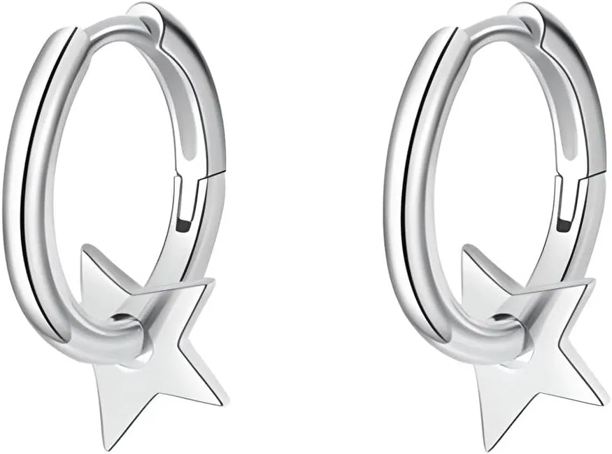 925 Sterling Silver Star Hoop Earrings, New Punk Rock Harajuku Minimalist Stars Pentagram Earrings, Gold Star Earrings, Star Stud Earrings, Silver Star Earrings, Star Earrings Studs, Star Hoops