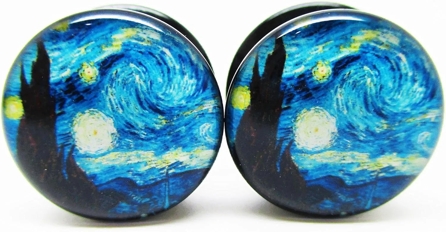 A Starry Night Ear Plugs - Acrylic Screw-On - New - 14 Sizes - Pair