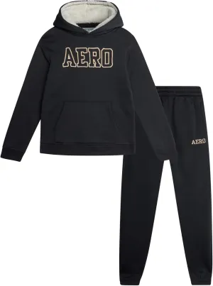 AEROPOSTALE Boys' Jogger Set - 2 Piece Sherpa Lined Pullover Hoodie Sweatshirt and Fleece Sweatpants for Boys (4-7)