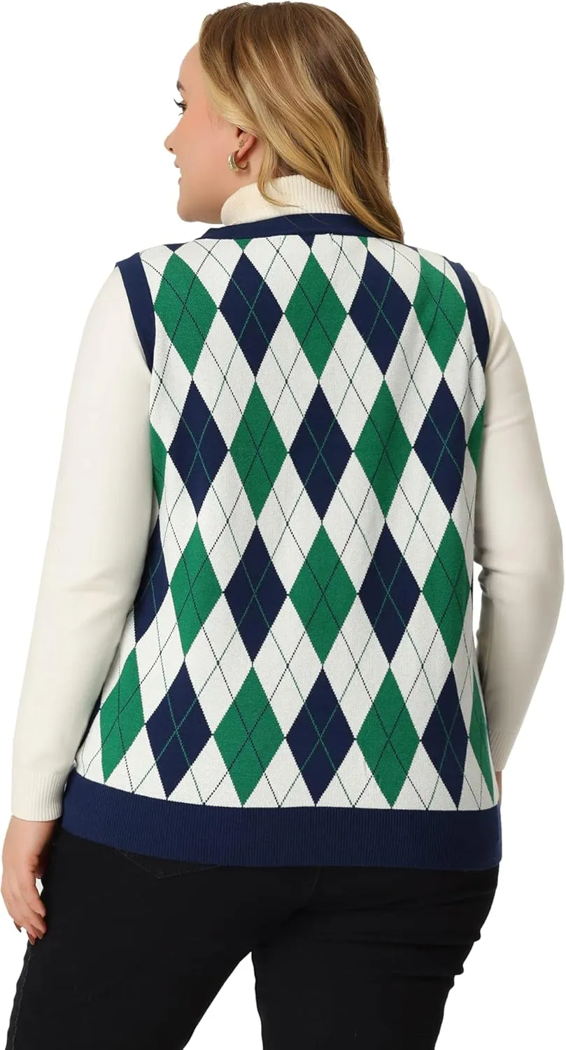 Agnes Orinda Plus Size Sweater Vest for Women Plaid Cable Knit Sleeveless Pullover Crop Top Sweater Vests