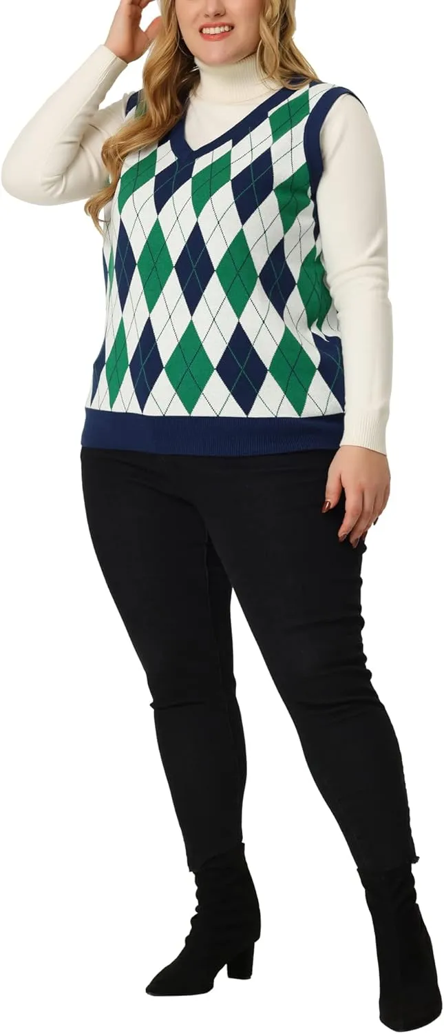 Agnes Orinda Plus Size Sweater Vest for Women Plaid Cable Knit Sleeveless Pullover Crop Top Sweater Vests