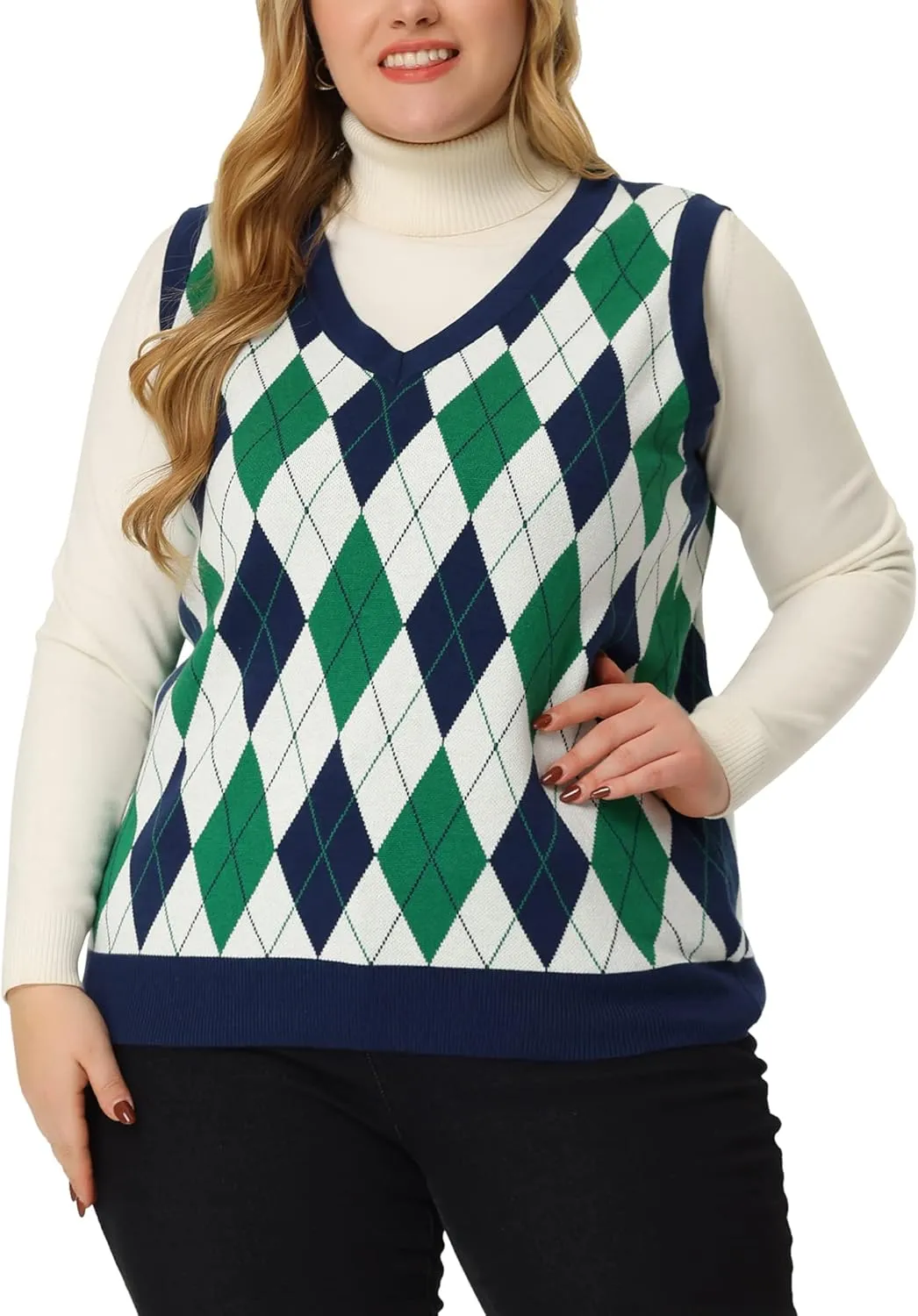 Agnes Orinda Plus Size Sweater Vest for Women Plaid Cable Knit Sleeveless Pullover Crop Top Sweater Vests
