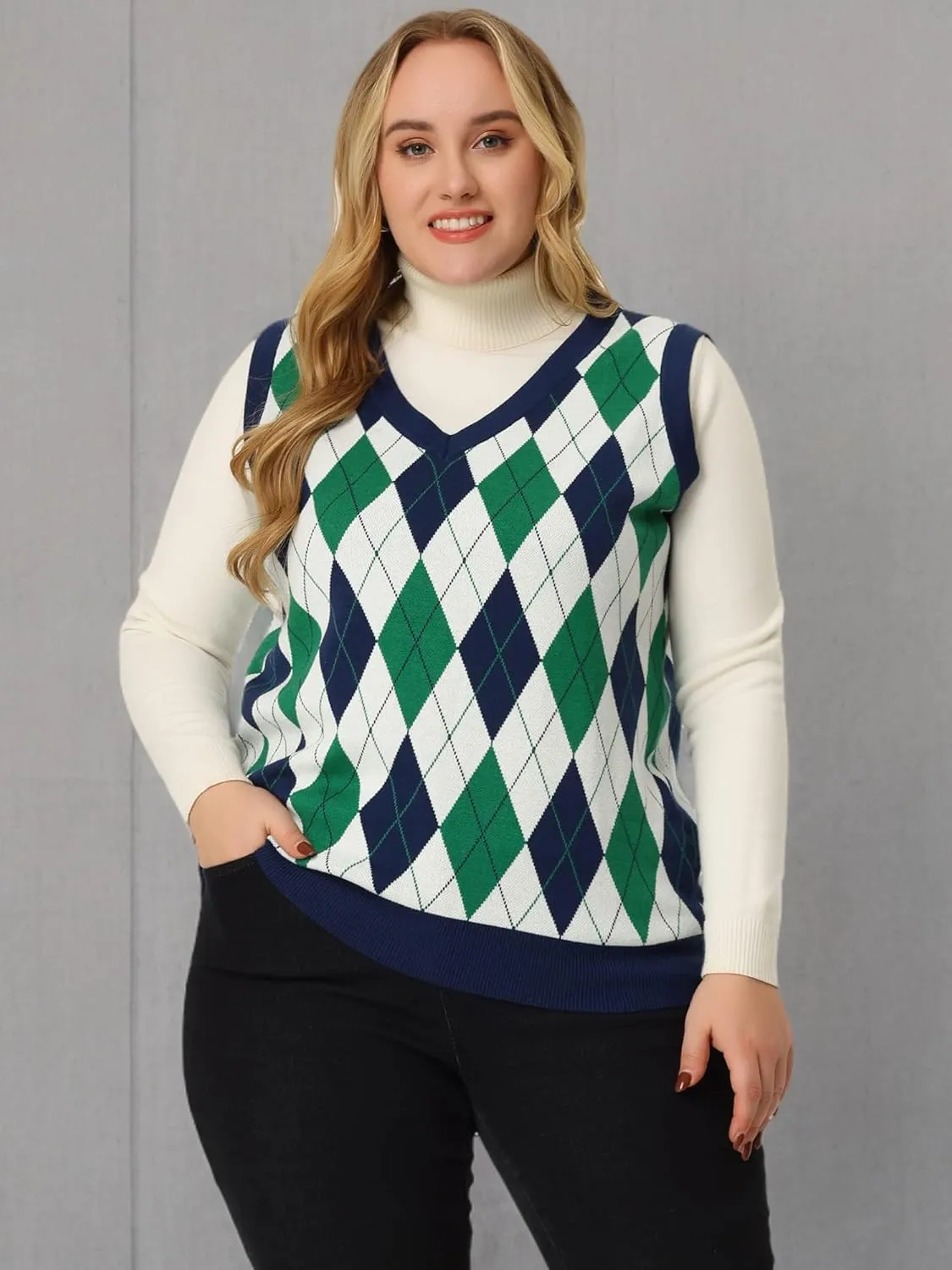 Agnes Orinda Plus Size Sweater Vest for Women Plaid Cable Knit Sleeveless Pullover Crop Top Sweater Vests