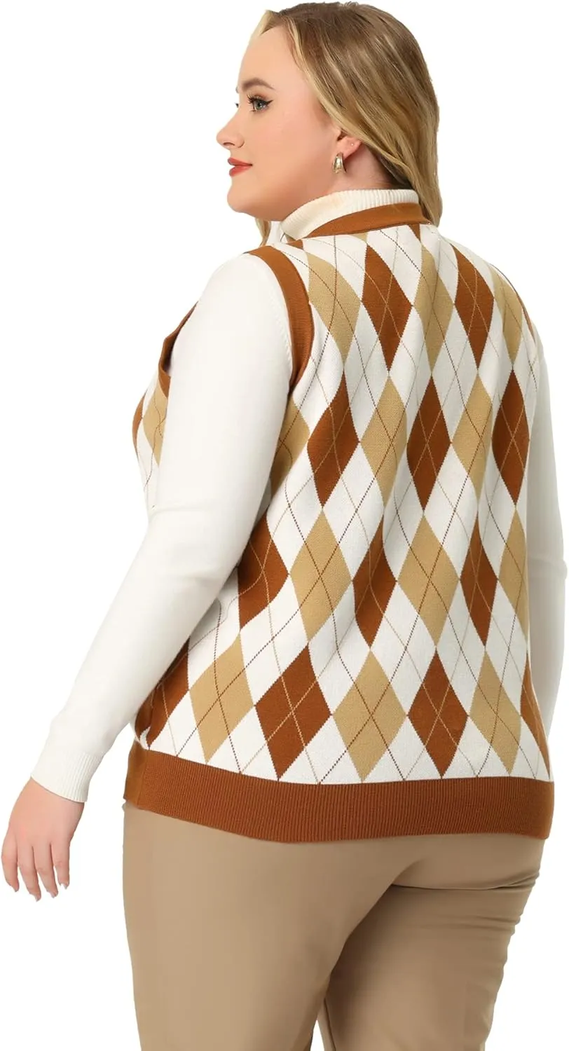 Agnes Orinda Plus Size Sweater Vest for Women Plaid Cable Knit Sleeveless Pullover Crop Top Sweater Vests