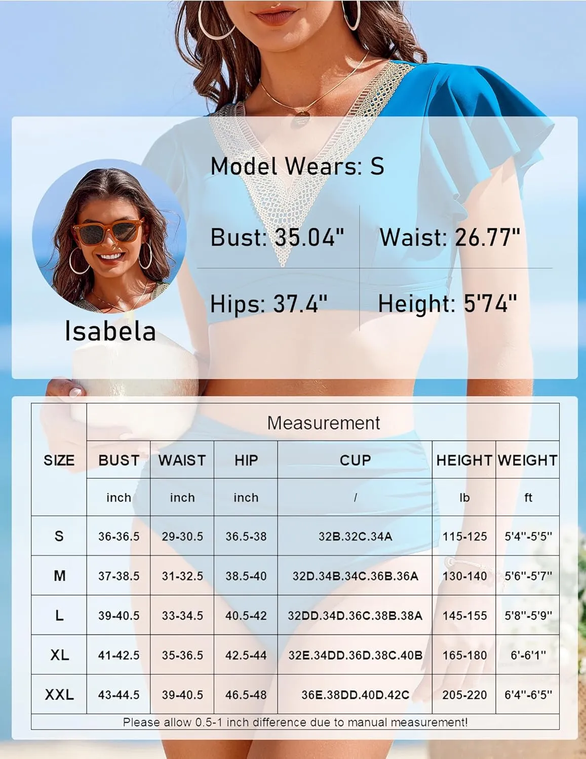 AI'MAGE High Waisted Bathing Suit for Women Tummy Control Women's Bikini Set Ruffle V Neck Two Piece Swimsuit 2025