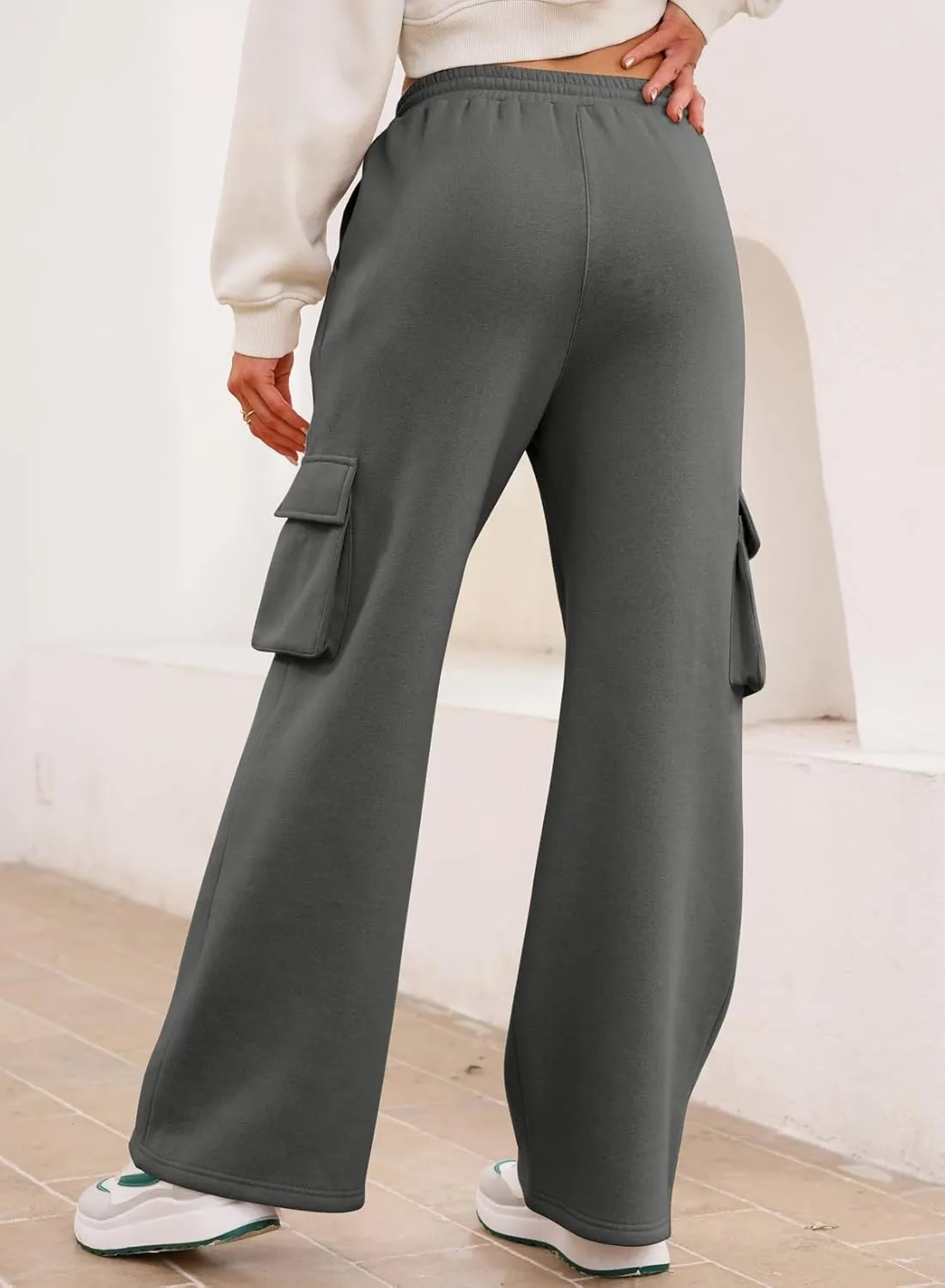 Aleumdr Women High Waisted Drawstring Wide Leg Cargo Pants 2025 Trendy Casual Baggy Joggers Pants with Pockets