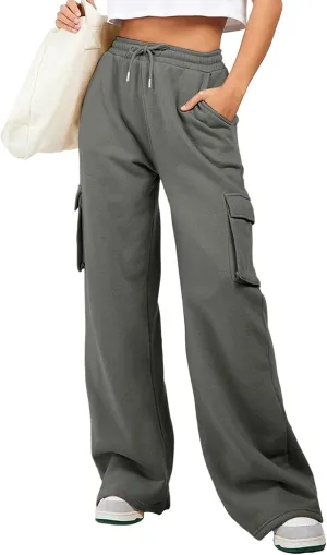 Aleumdr Women High Waisted Drawstring Wide Leg Cargo Pants 2025 Trendy Casual Baggy Joggers Pants with Pockets