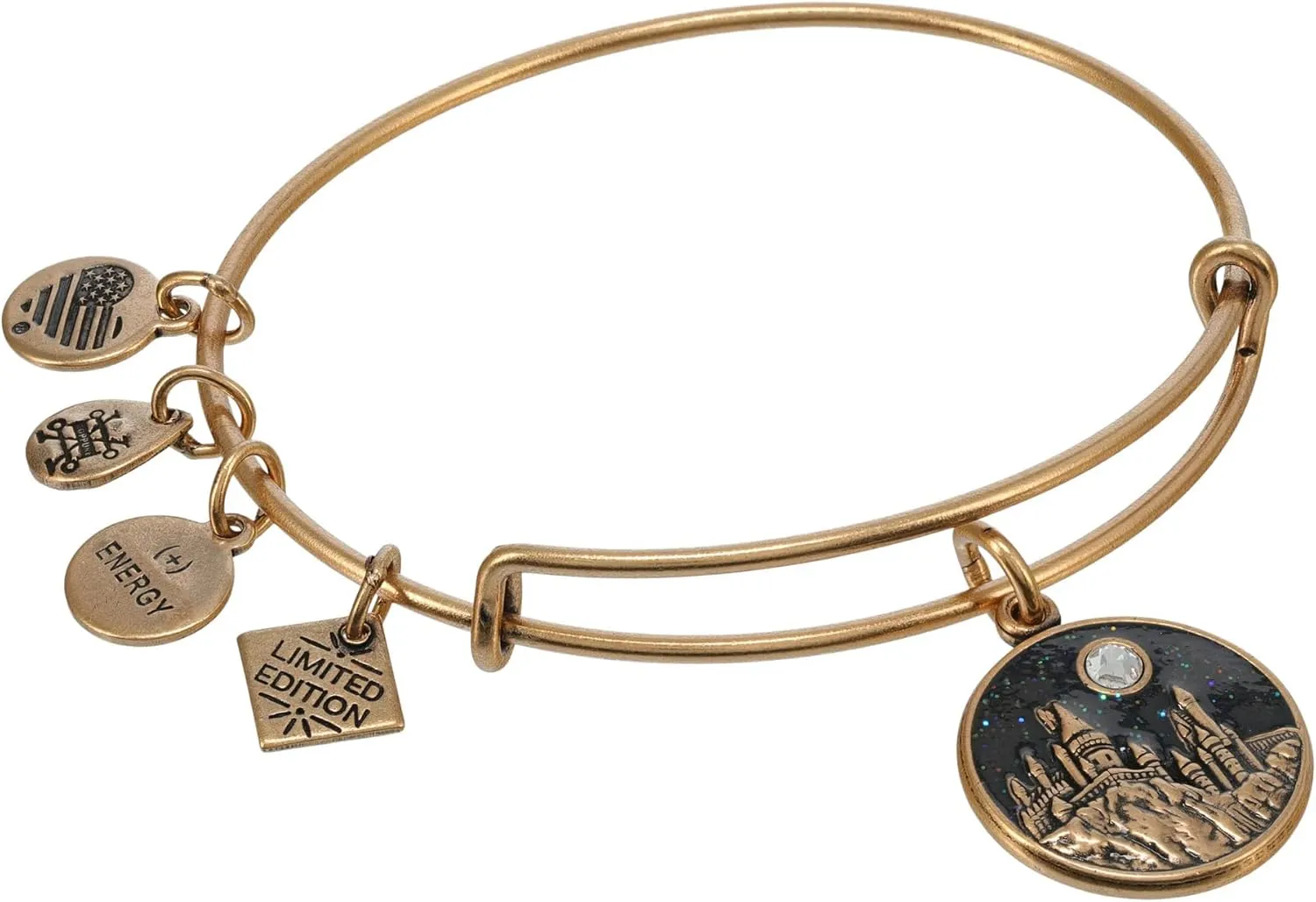 Alex and Ani Harry Potter, Hogwarts Castle Expandable Charm Bangle Bracelet, Rafaelian Gold Finish, Gray Charm, 2 to 3.5 in