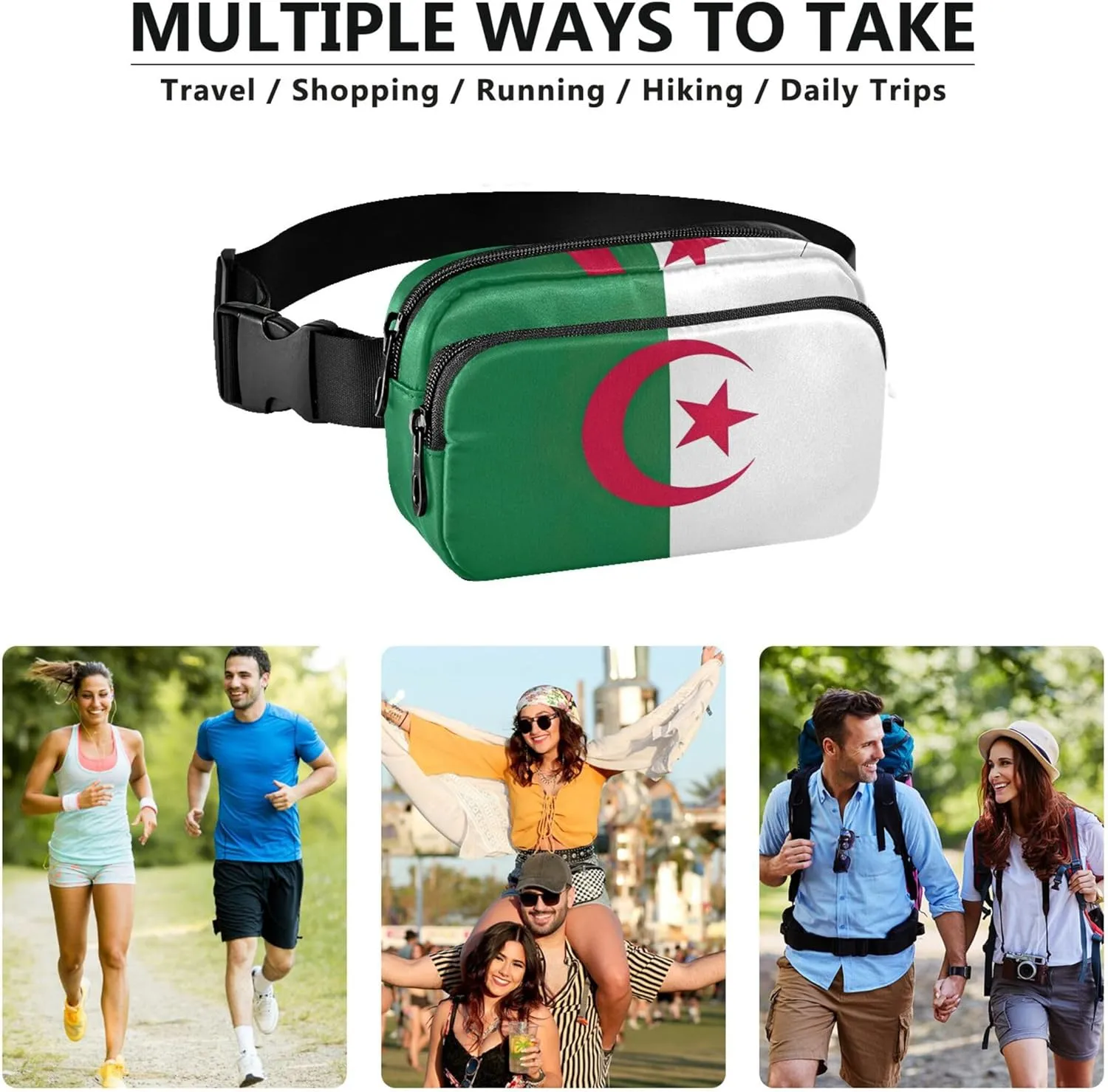 Algeria Flag Waterproof Fanny Packs for Women Anti Theft Belt Bag Bright Color Waist Pouches for Men