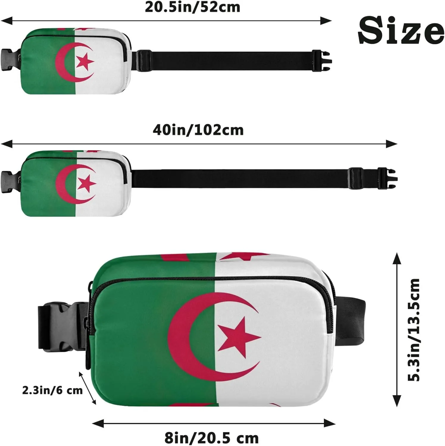 Algeria Flag Waterproof Fanny Packs for Women Anti Theft Belt Bag Bright Color Waist Pouches for Men
