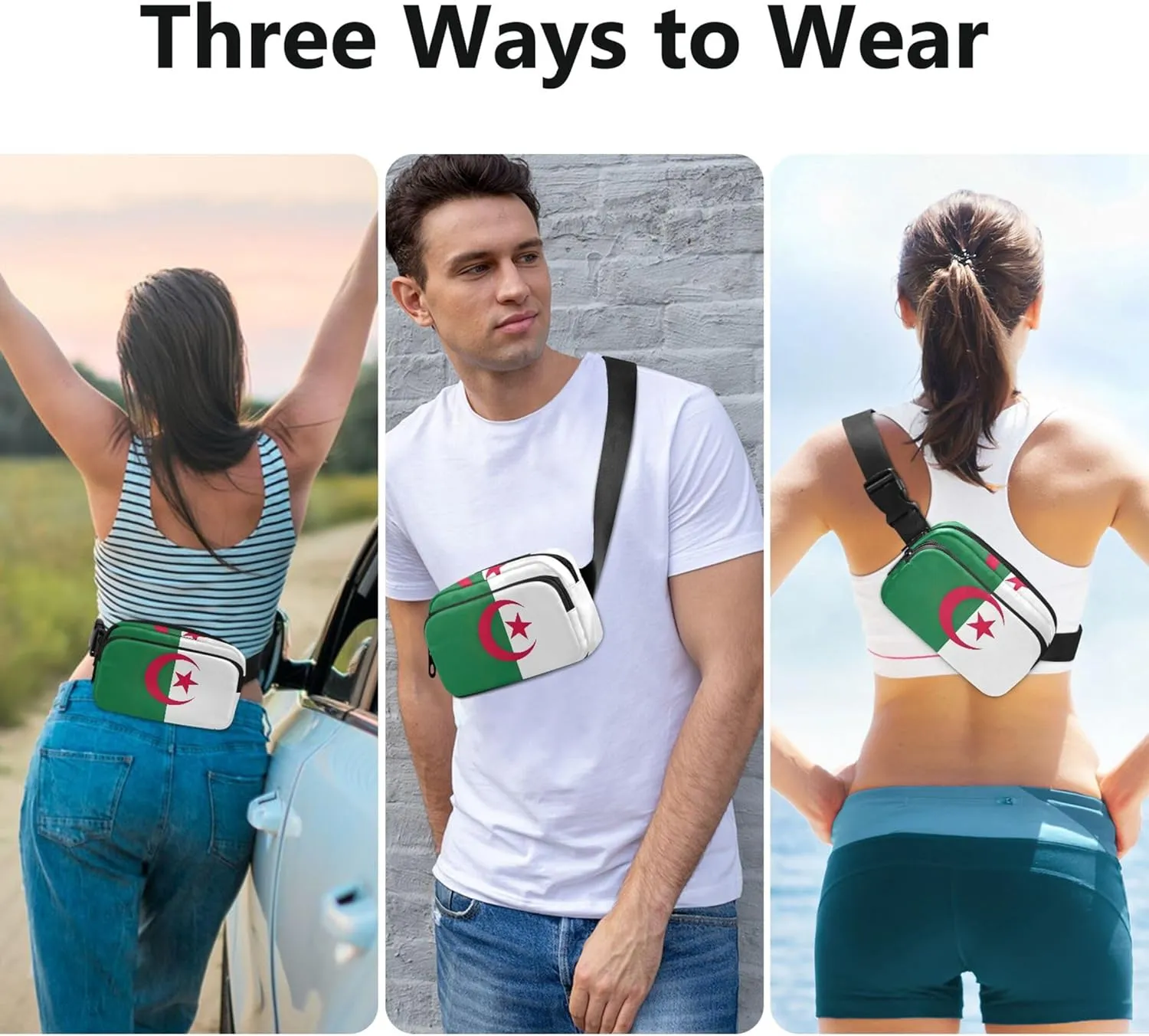 Algeria Flag Waterproof Fanny Packs for Women Anti Theft Belt Bag Bright Color Waist Pouches for Men