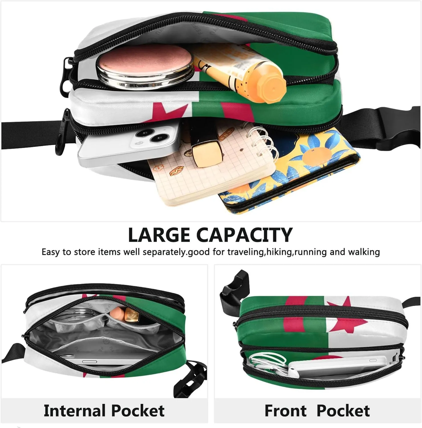 Algeria Flag Waterproof Fanny Packs for Women Anti Theft Belt Bag Bright Color Waist Pouches for Men