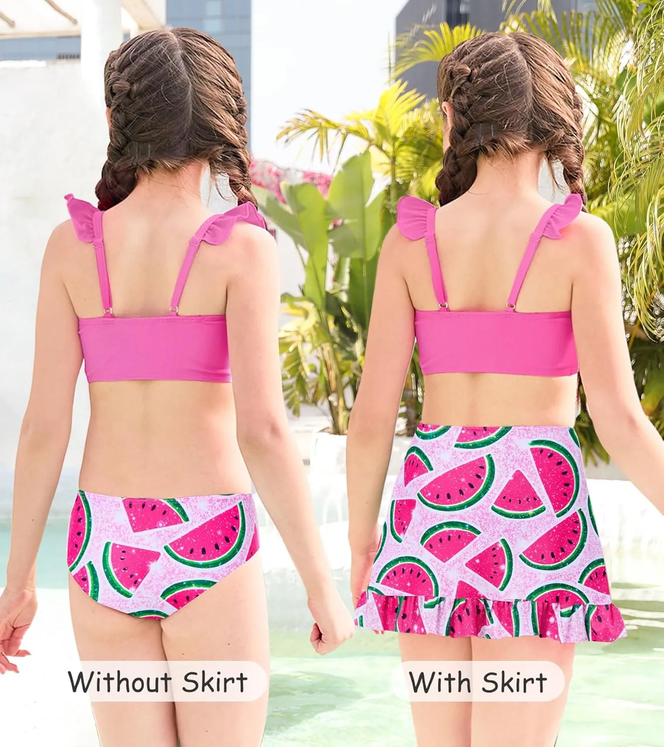 ALISISTER Girls Swimsuit 3 Piece Bathing Suits for 5-12 Years Hawaiian Bikini Set with Cover Ups Skirt
