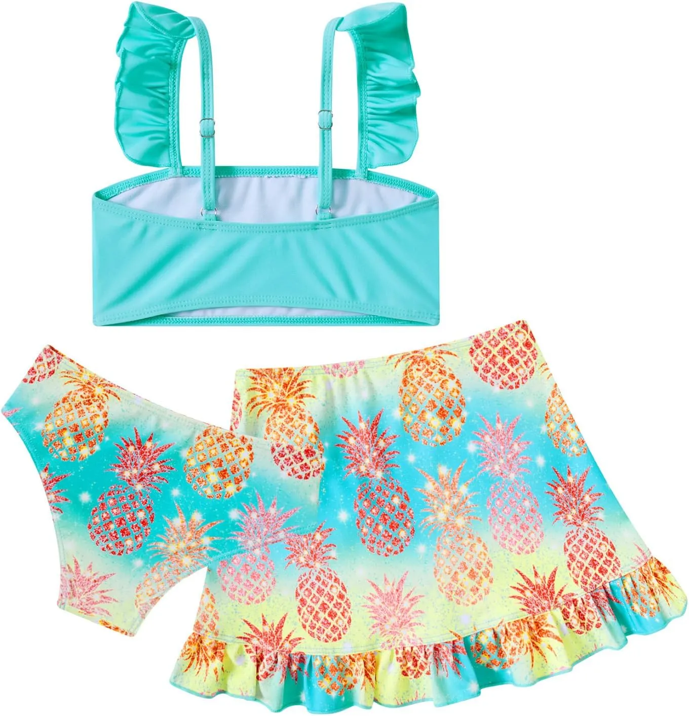 ALISISTER Girls Swimsuit 3 Piece Bathing Suits for 5-12 Years Hawaiian Bikini Set with Cover Ups Skirt