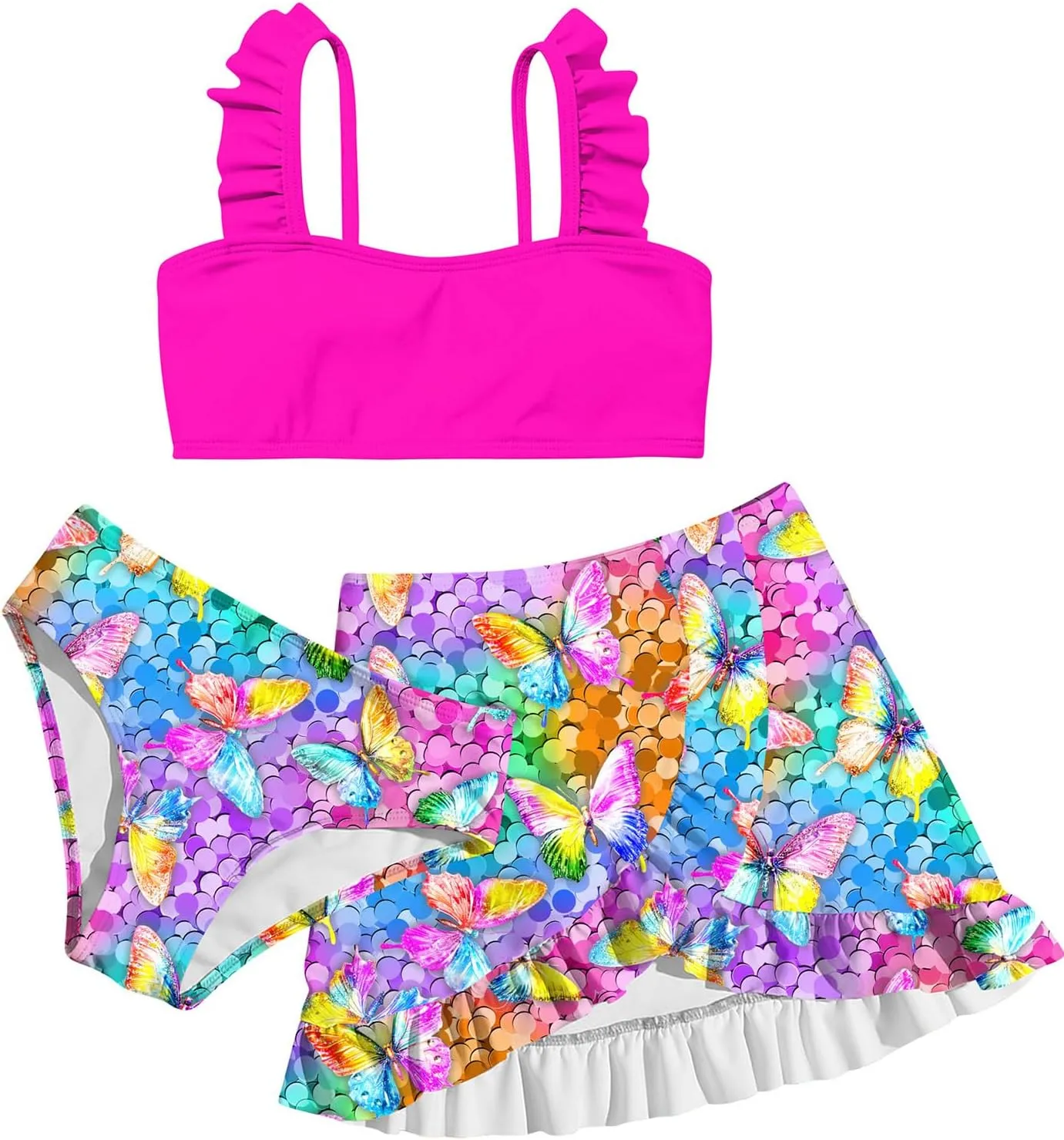 ALISISTER Girls Swimsuit 3 Piece Bathing Suits for 5-12 Years Hawaiian Bikini Set with Cover Ups Skirt