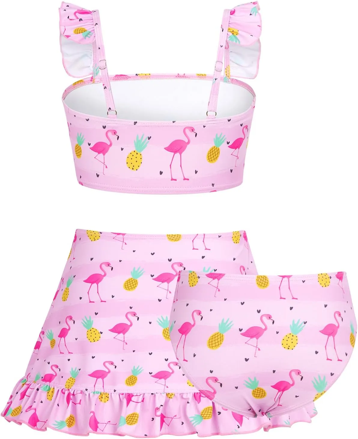 ALISISTER Girls Swimsuit 3 Piece Bathing Suits for 5-12 Years Hawaiian Bikini Set with Cover Ups Skirt