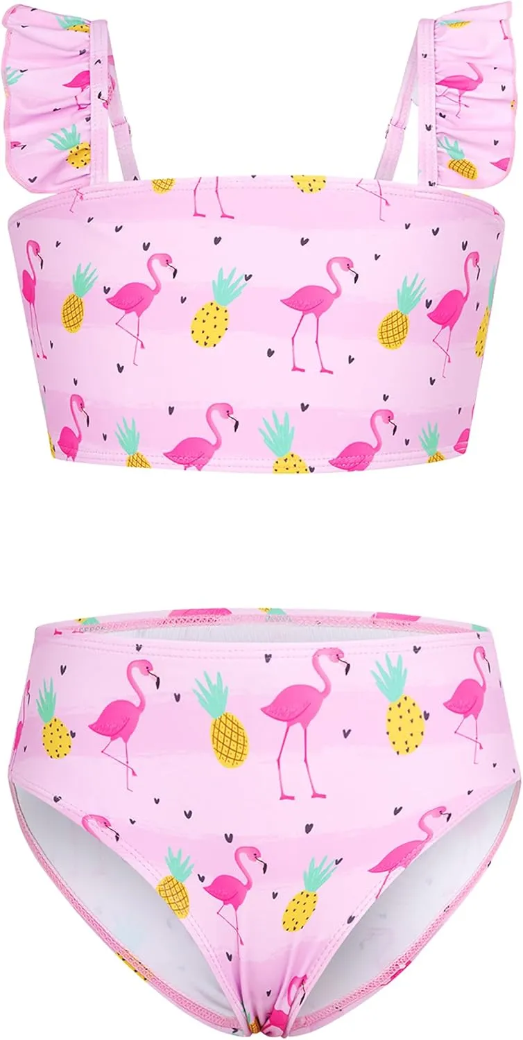 ALISISTER Girls Swimsuit 3 Piece Bathing Suits for 5-12 Years Hawaiian Bikini Set with Cover Ups Skirt